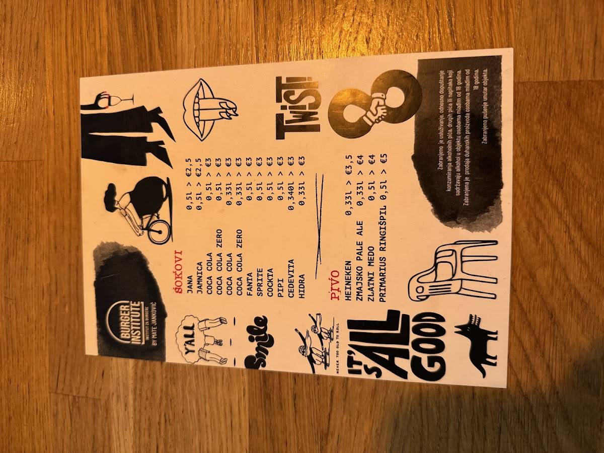 Menu di Burger Institute- Institut za burgere 