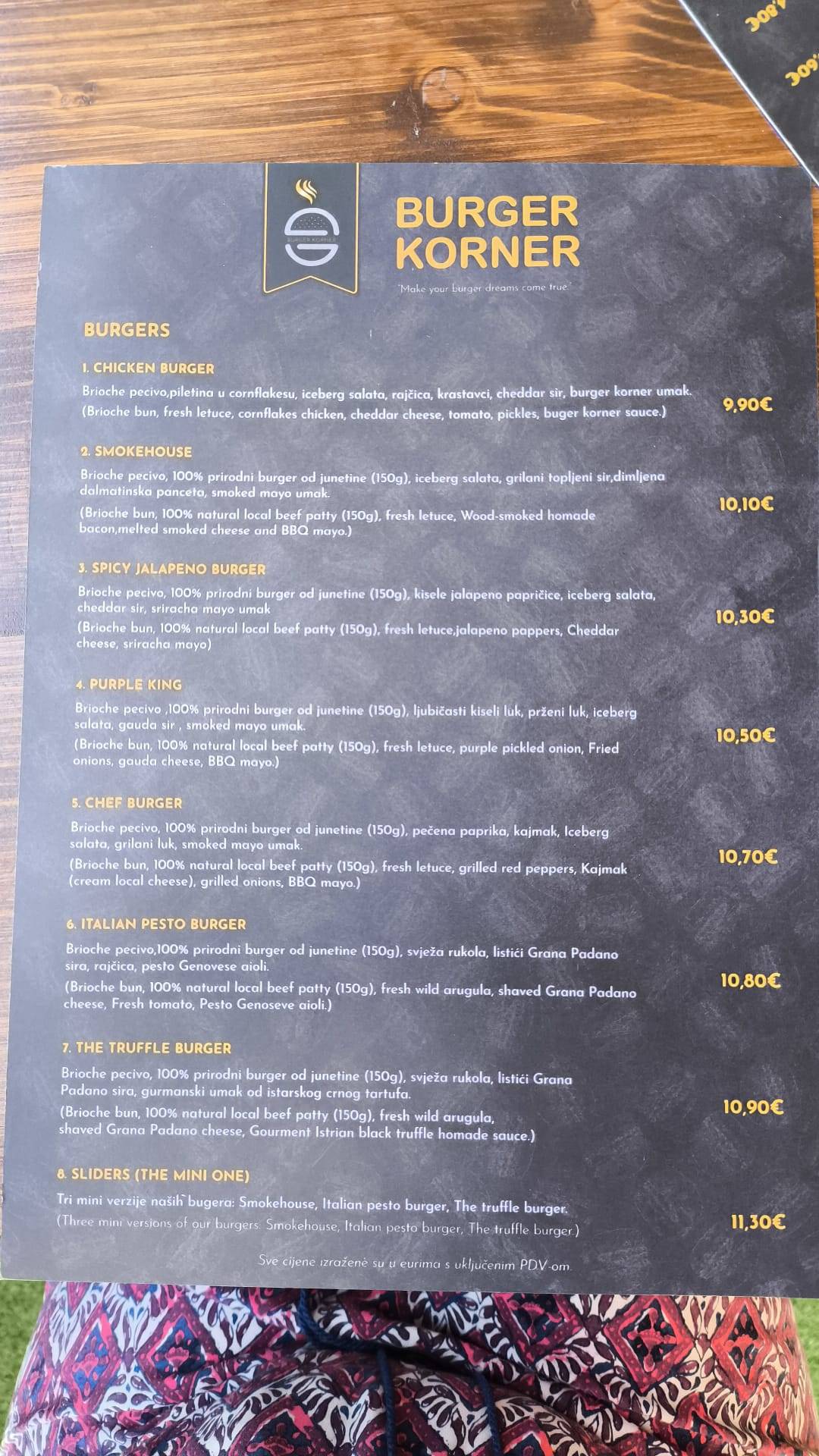 Menu di Burger Korner 