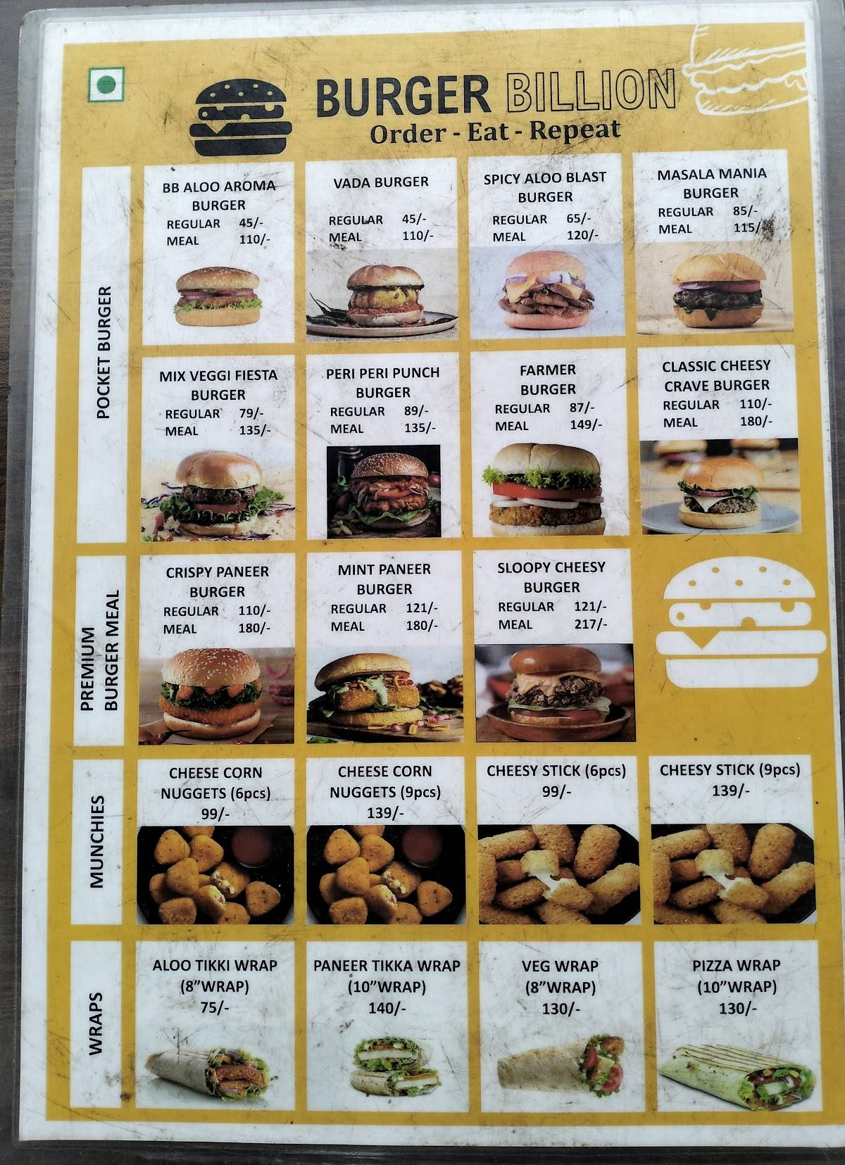 Burger billion menu
