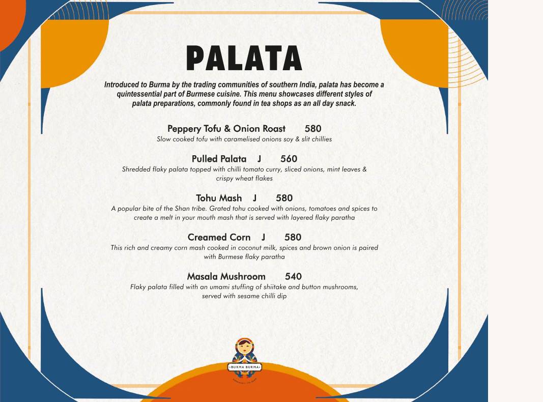 Burma Burma Restaurant & Tea Room menu