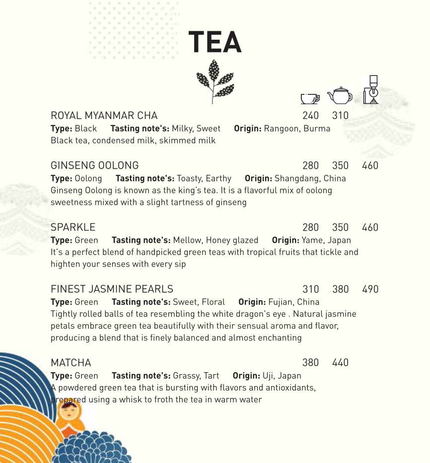 Burma Burma Restaurant & Tea Room menu