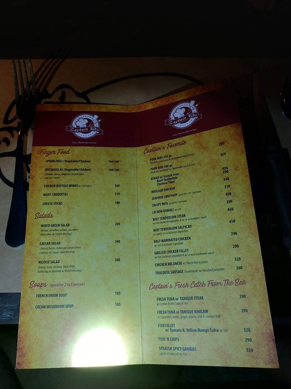Menu at CAPTAIN RIBS restaurant, Puerto Princesa, BGY