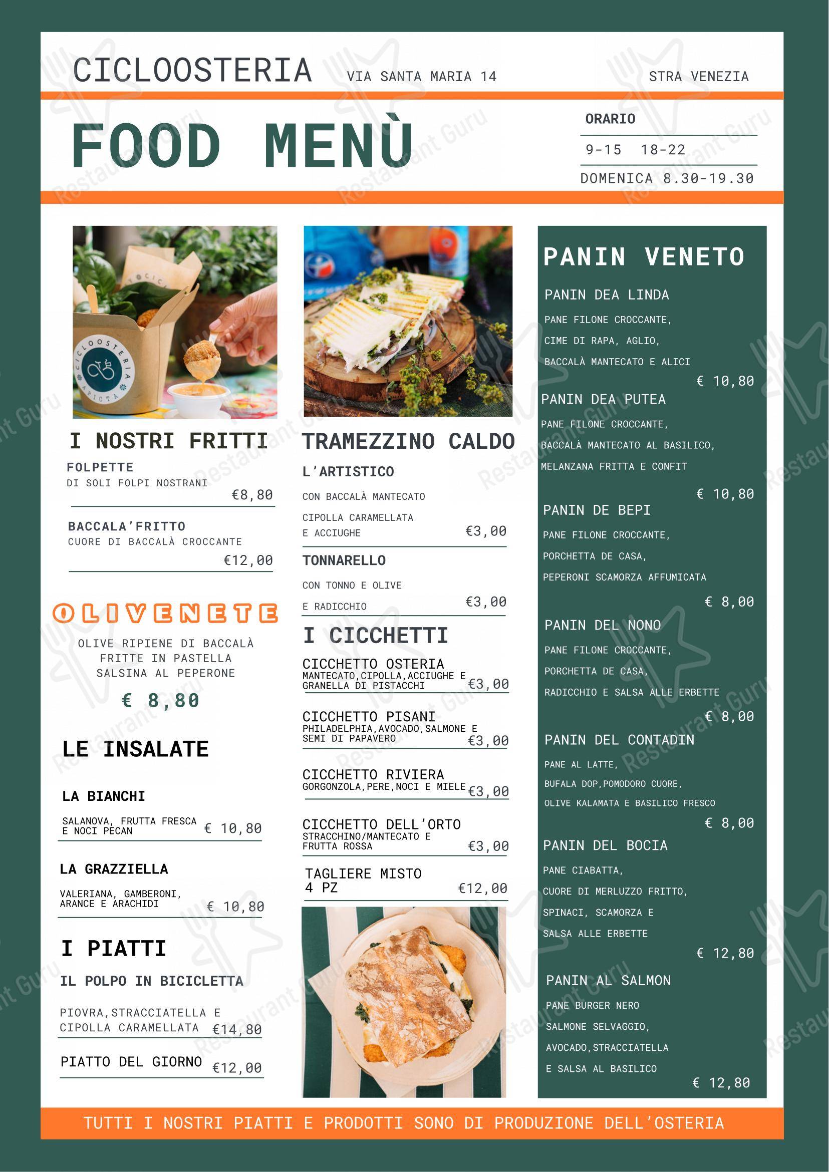 Menu per CICLOOSTERIA - Food&Rent Bike Repair ristorante
