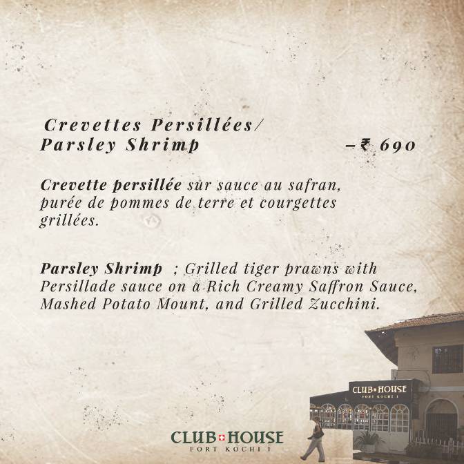 Club House Restaurant menu