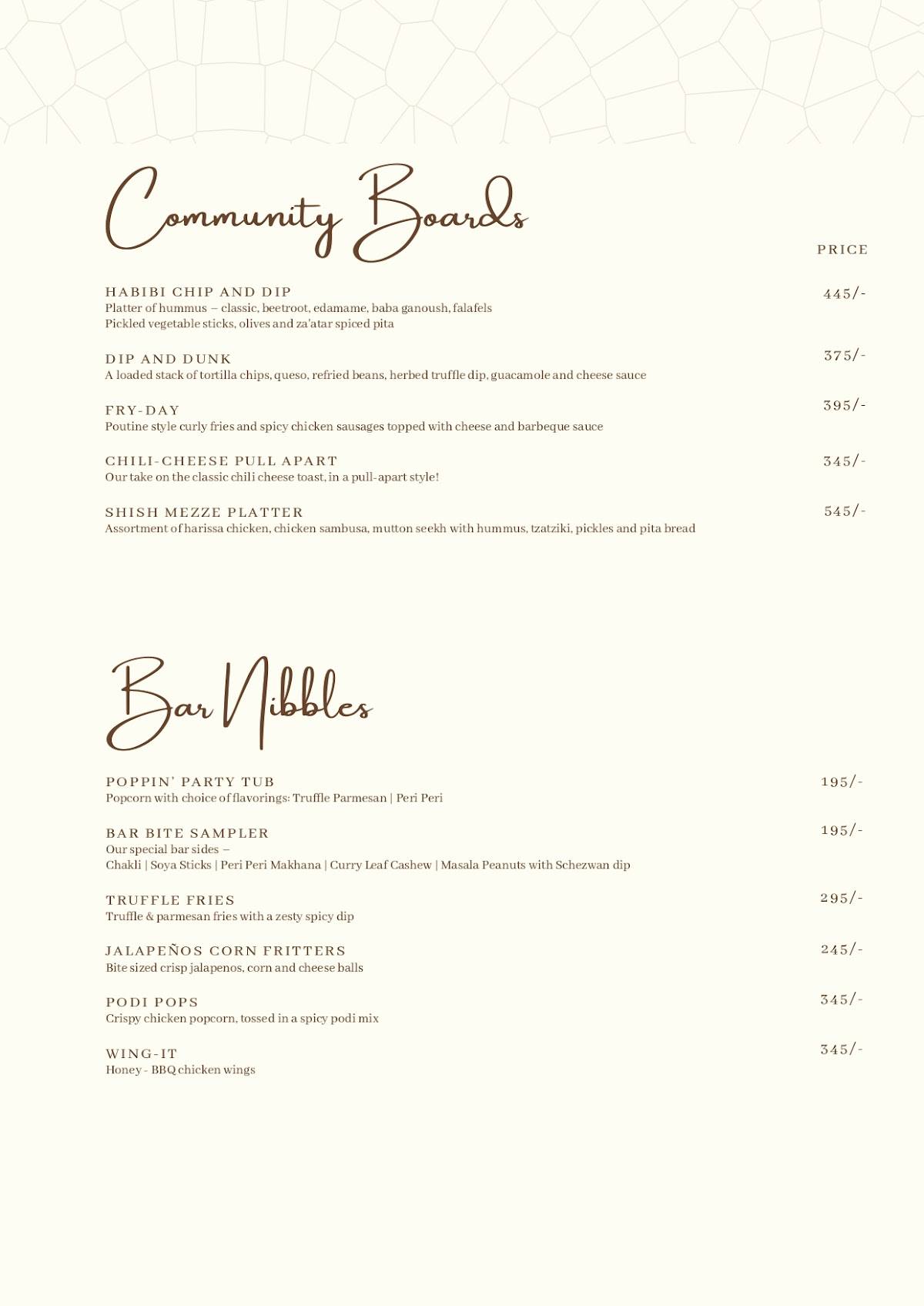 CO.SO (Cocktails & Socials) menu