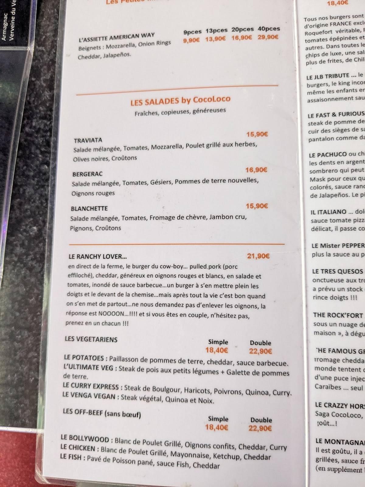 Menu de COCO LOCO Plan de Campagne