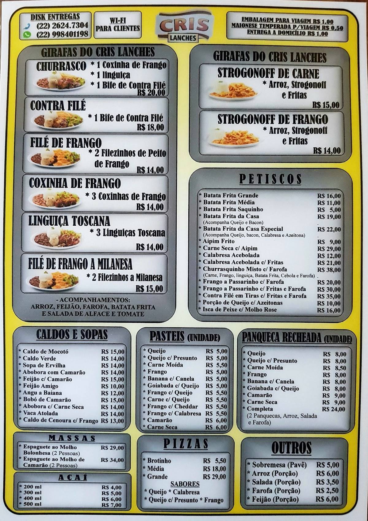 CRIS LANCHES cardápio