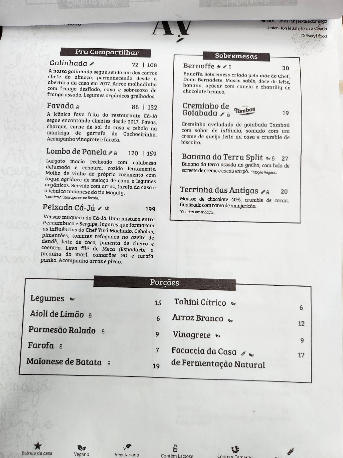 Cá-Já Restaurante cardápio