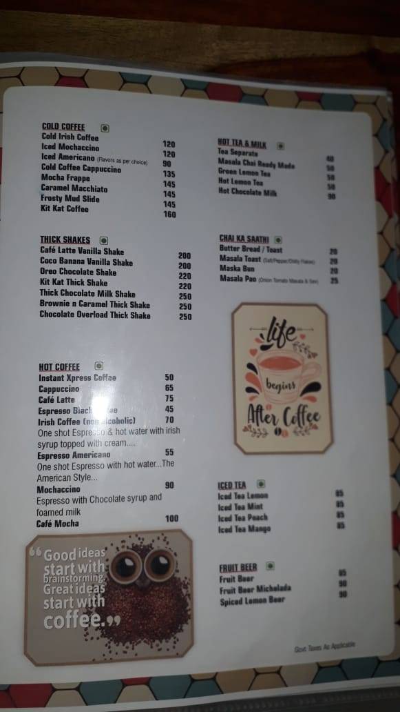 Cafe Bakewell menu