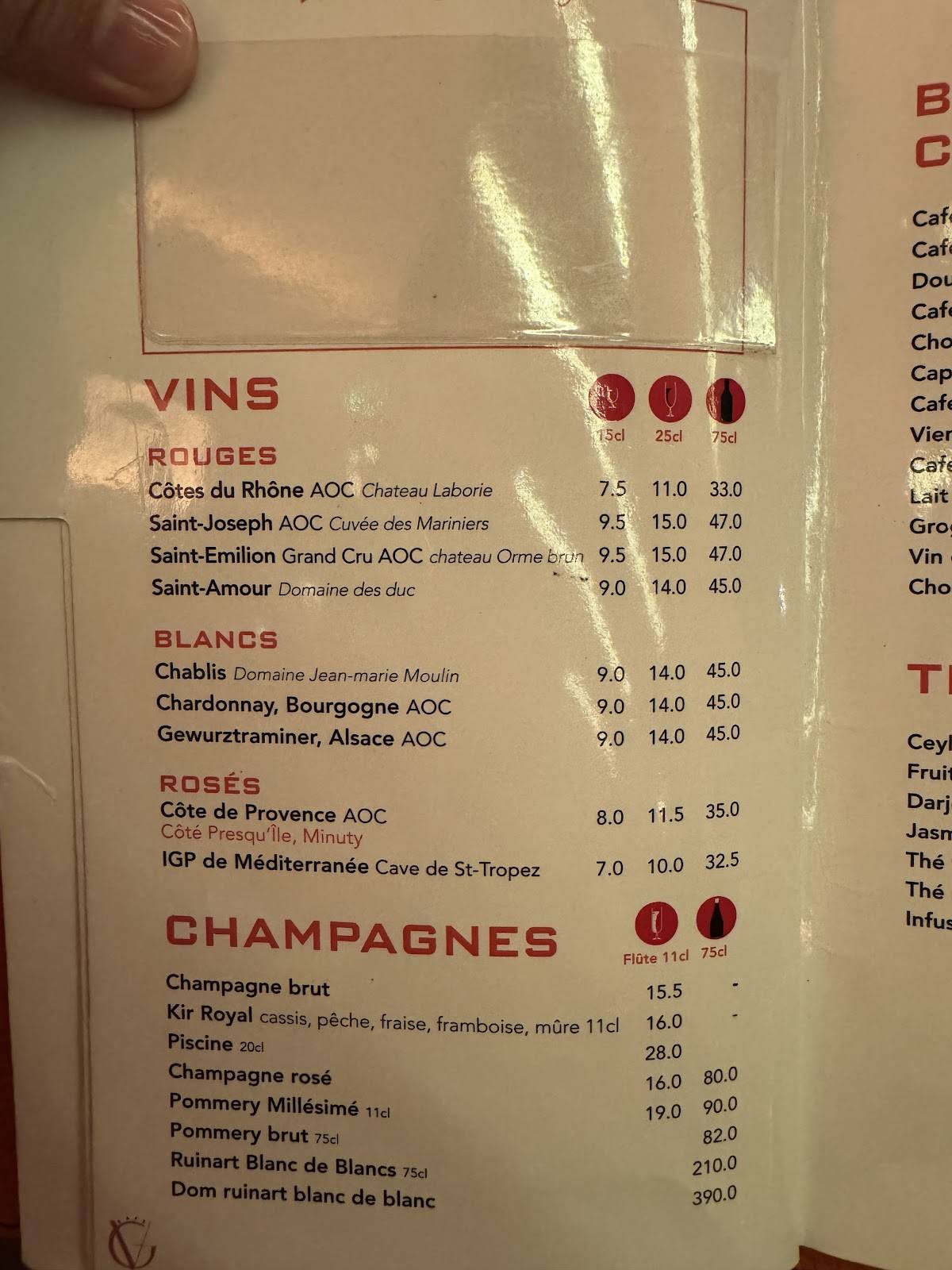 Menu at Café George V, Paris