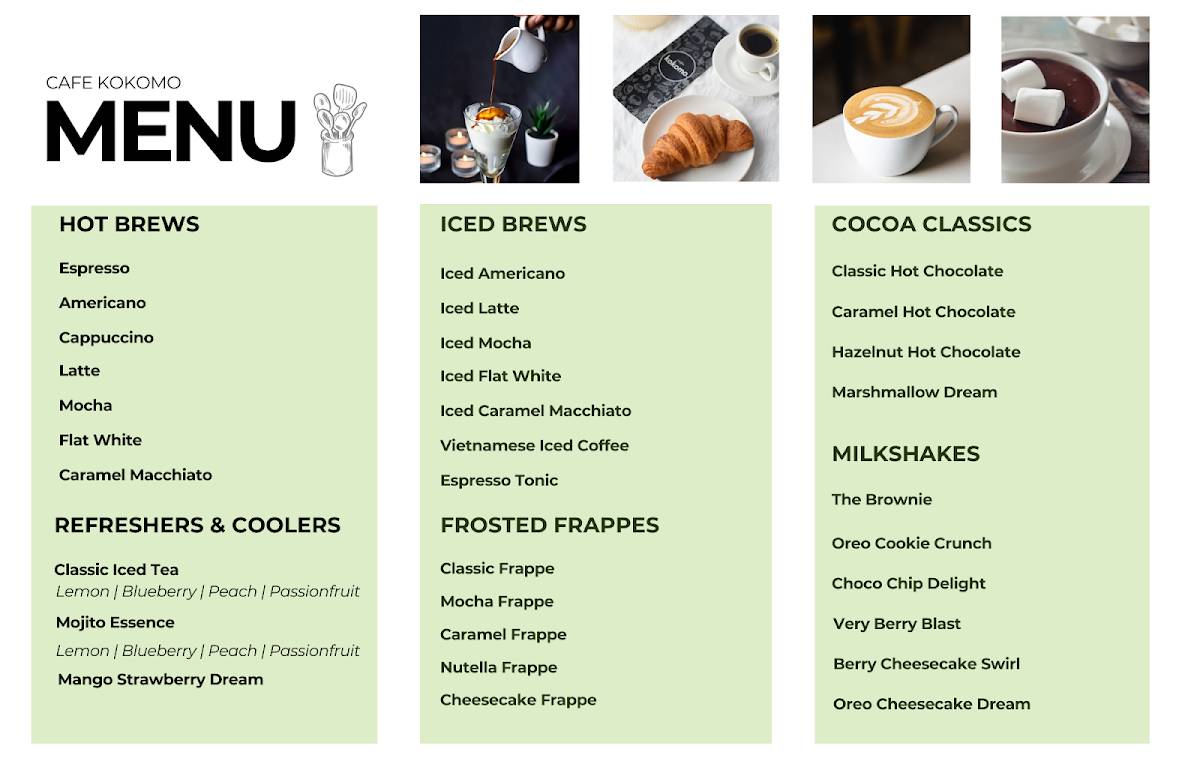 Cafe Kokomo menu
