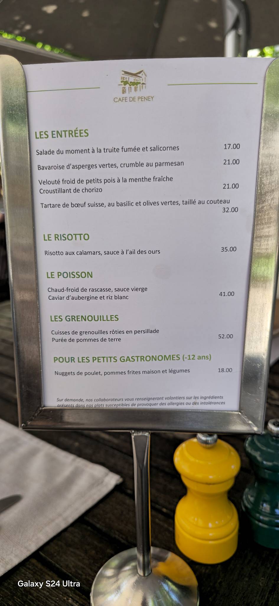 Menu di Café de Peney 