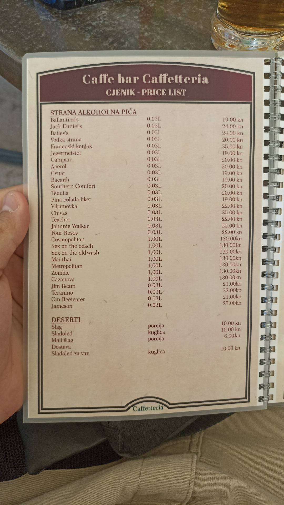 Menu di Caffe bar Riva 