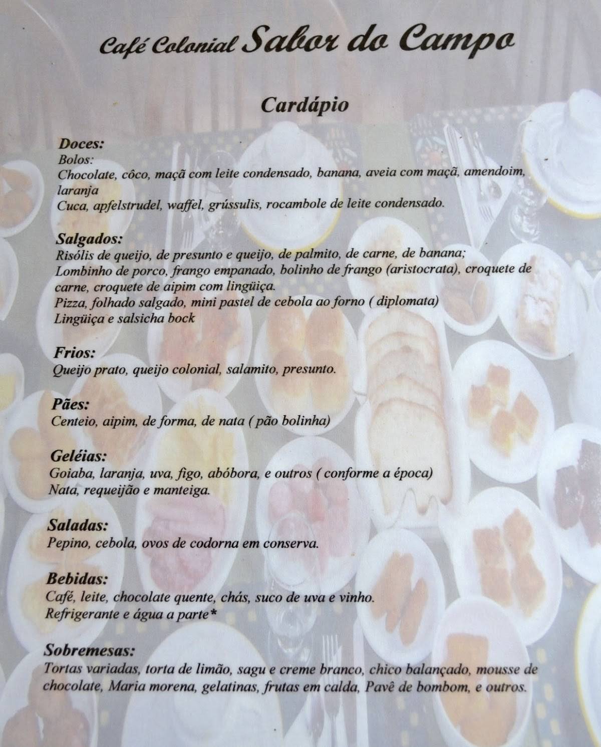 Sabor do Campo Café Colonial cardápio
