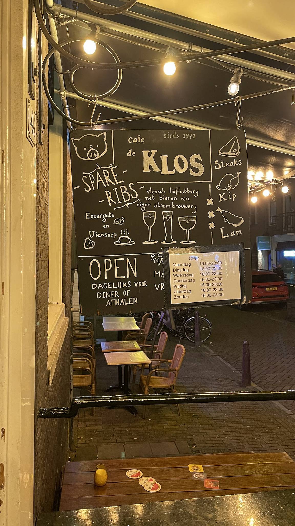 Menu at Cafe De Klos, Amsterdam