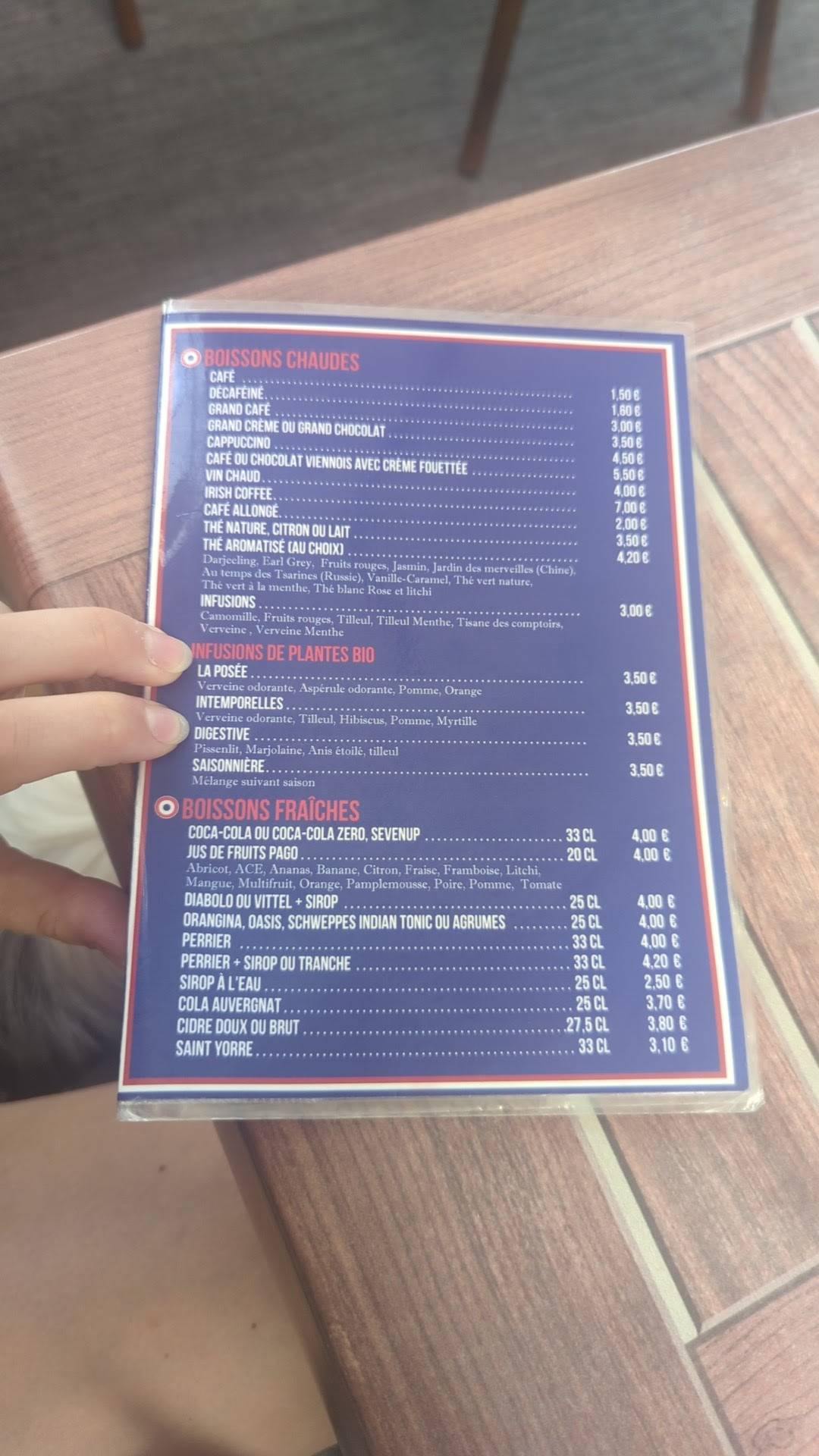 Menu au Café Français, La Bourboule