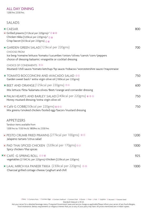 Cafe G - Crowne Plaza Today Gurugram menu