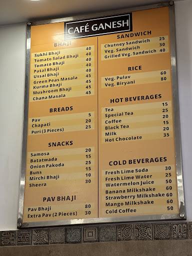 Cafe Ganesh good breakfas and tea and coffee menu