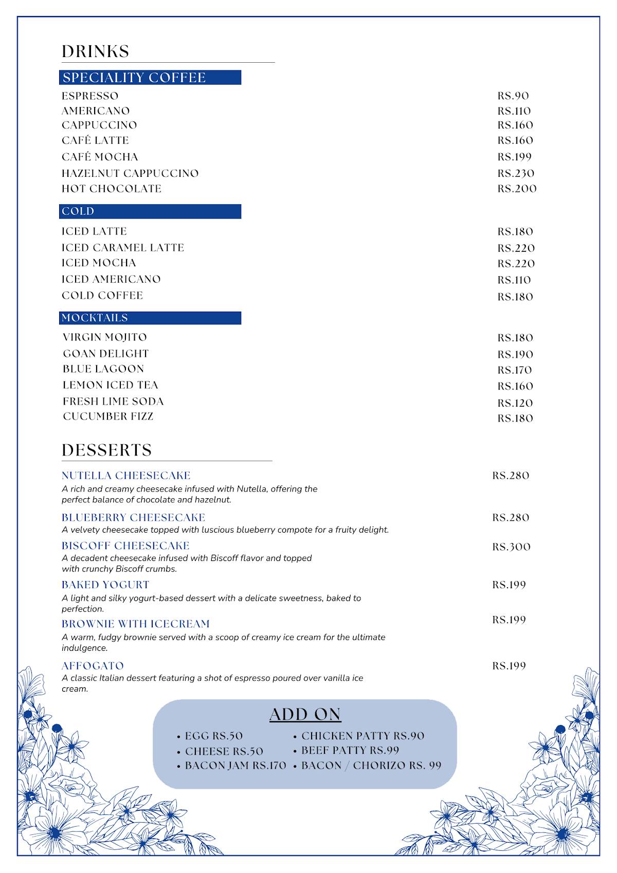 Cafe Labasa Goa menu