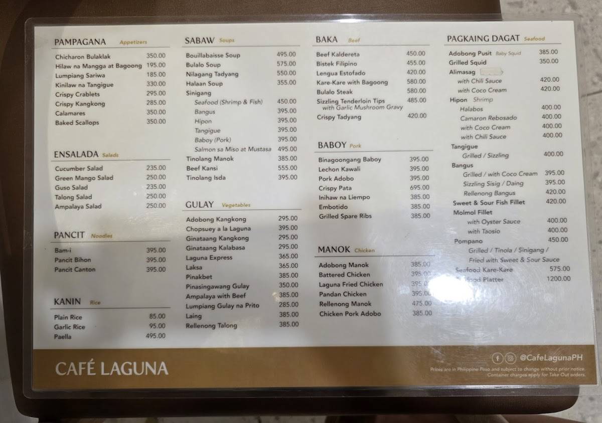 Menu at Café Laguna cafe, Cebu City, SM Seaside City