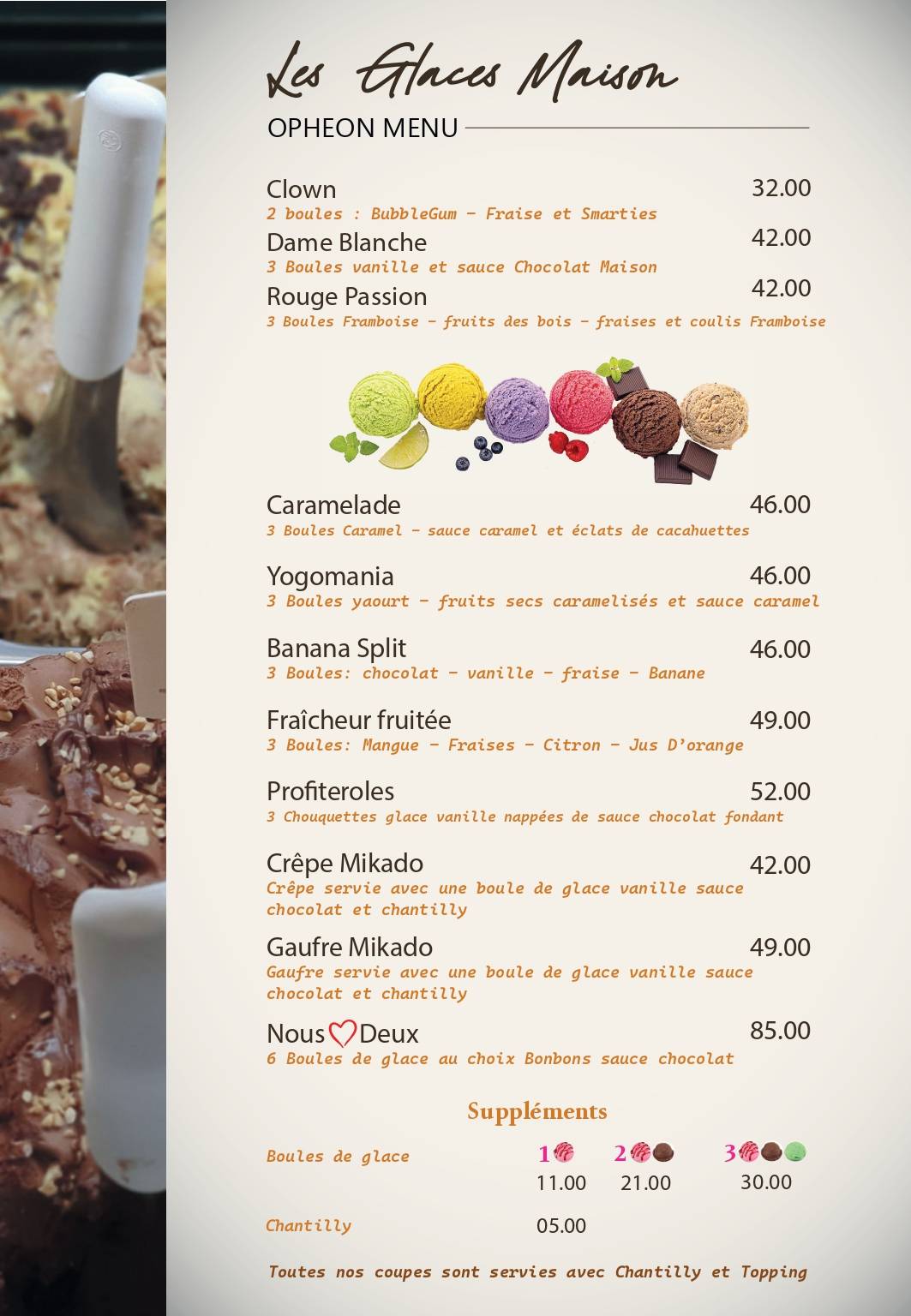 Menu de Opheon : Café, Restaurant, Pâtisserie & Glacier