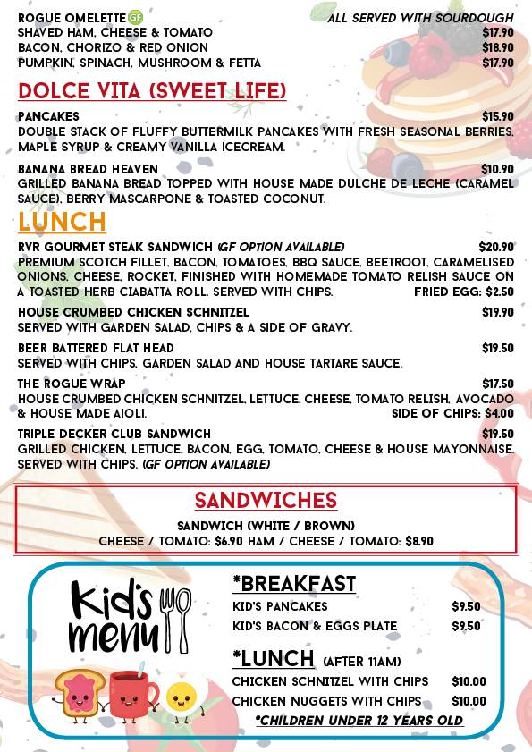 Menu at Billy Baxters restaurant, Penrith