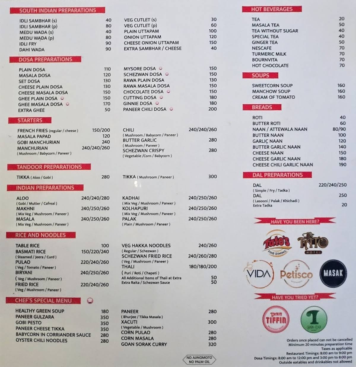 Cafe Tato since 1913 (Patto) menu