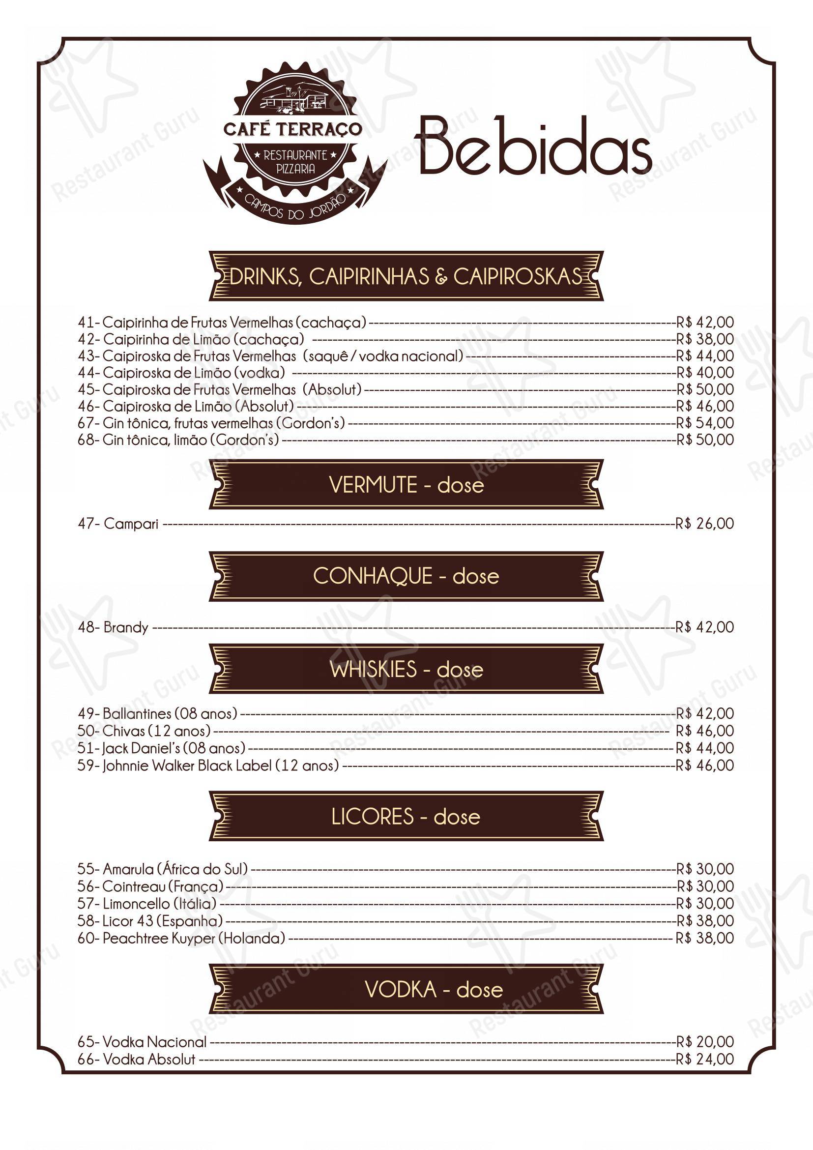 Café Terraço Pizzaria Artesanal e Bistrô em Campos do Jordão - Menu bar