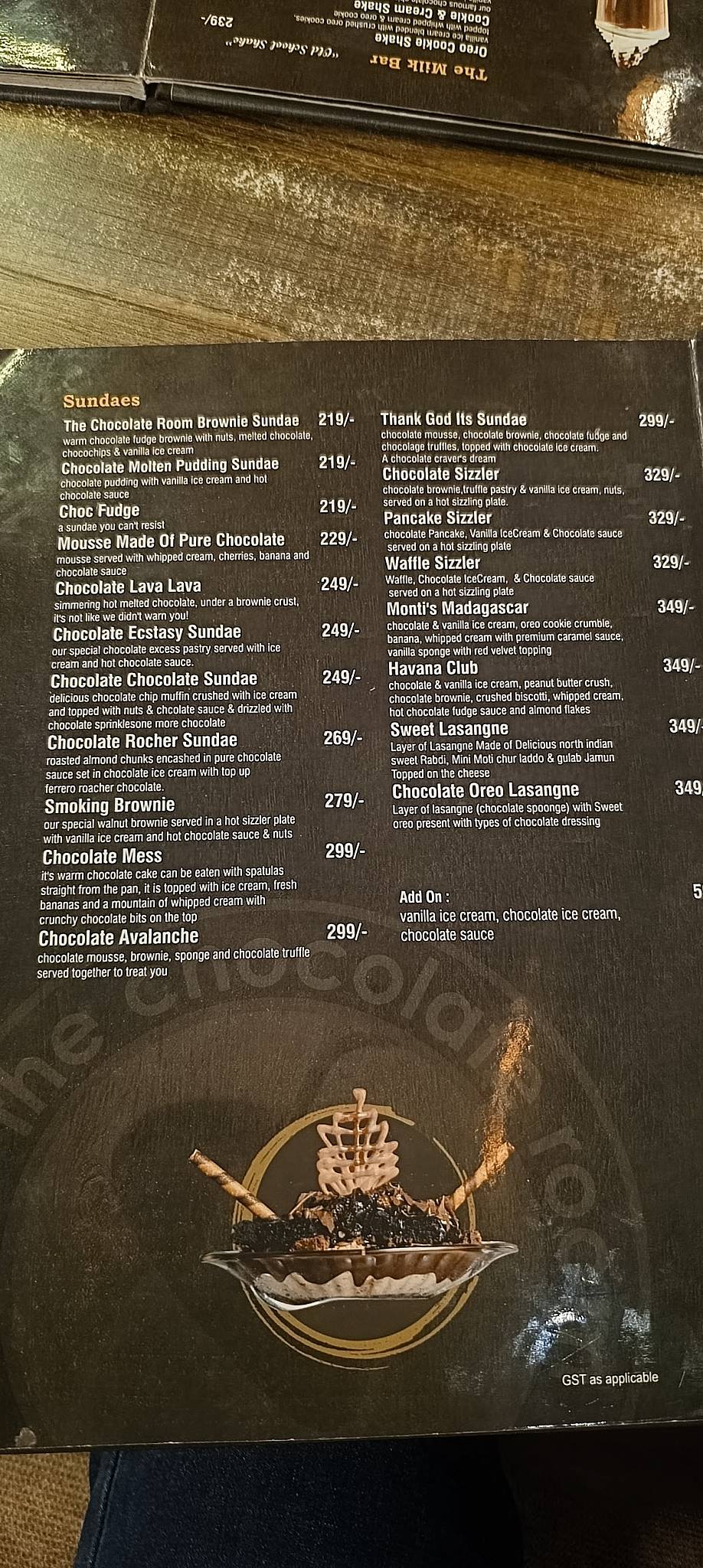 The Chocolate Room menu