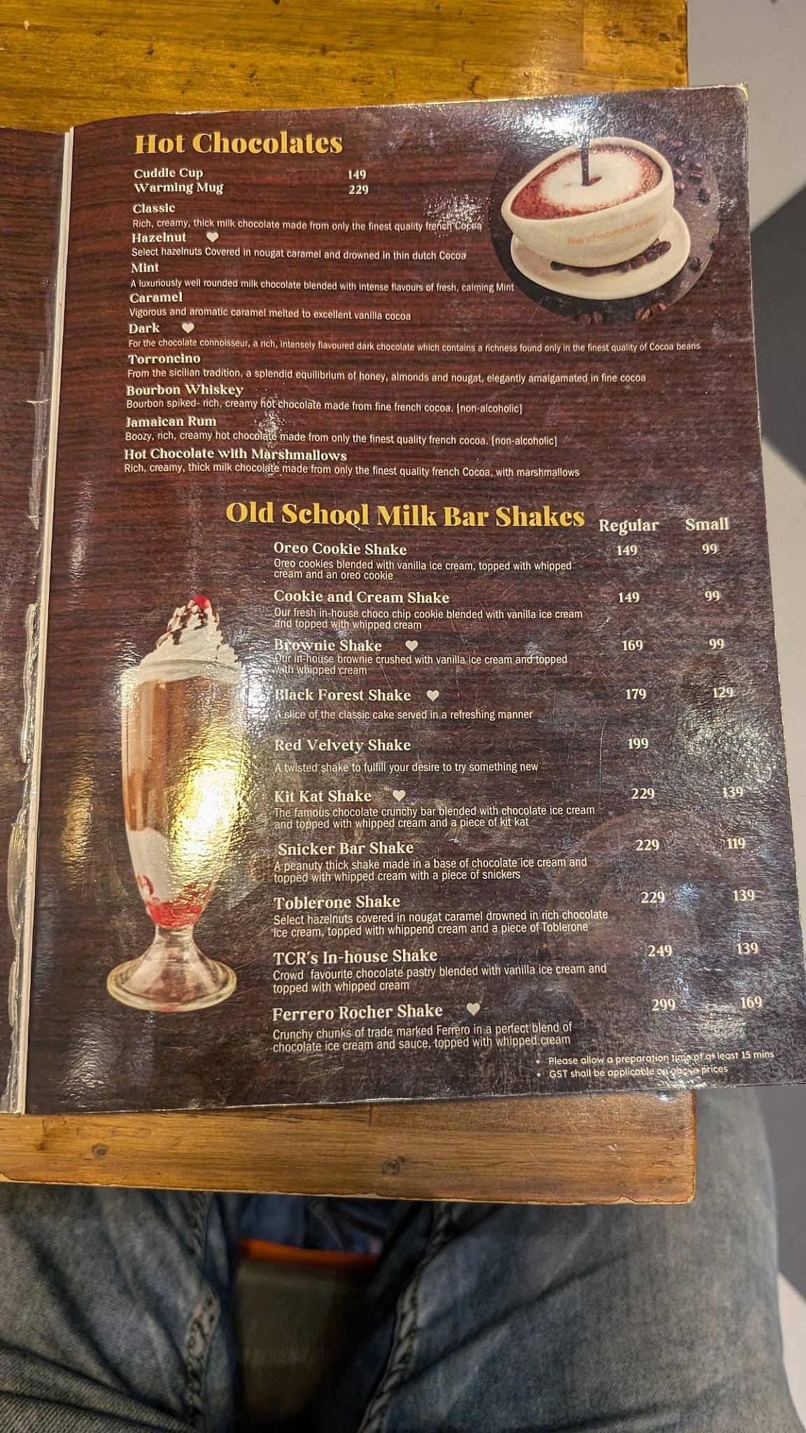 The Chocolate Room menu