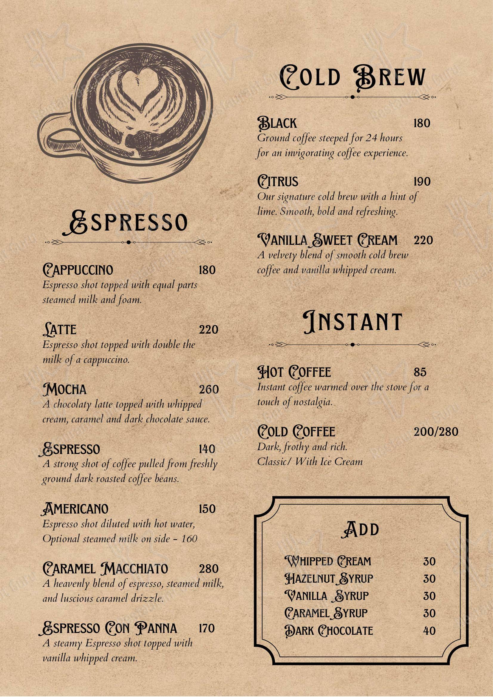 Menu for The Coffee Cellar in Majkhali