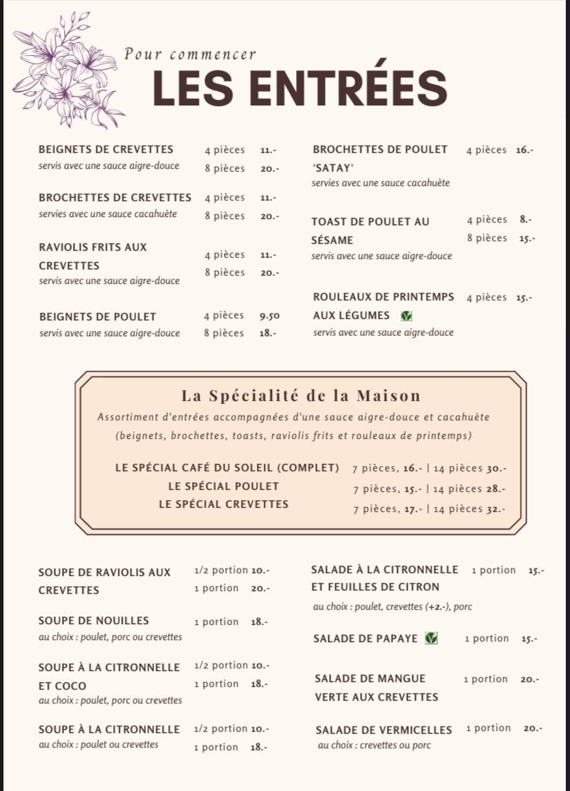 Menu di Café du Soleil 
