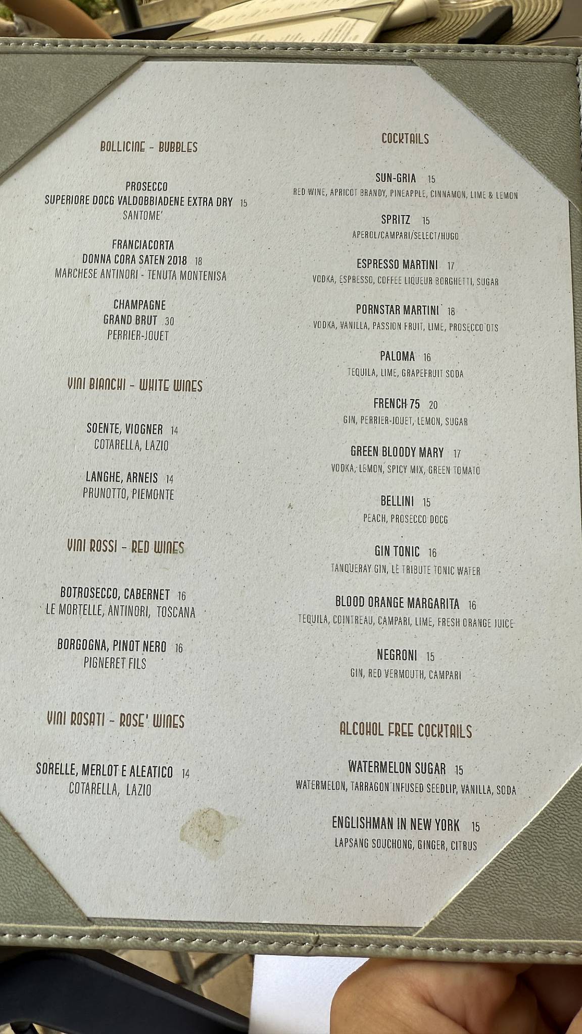 Menu di Caffè Doria 