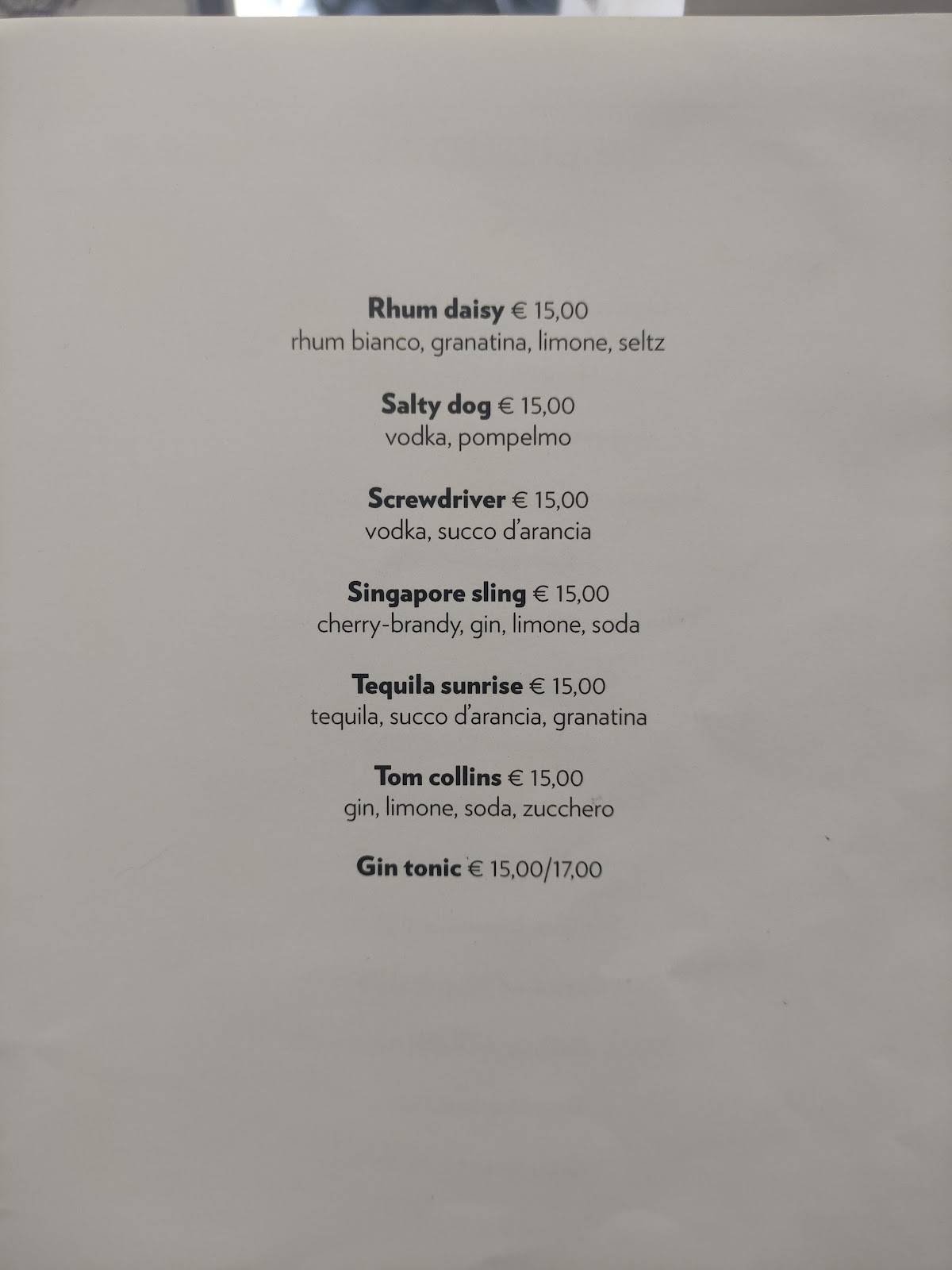 Menu di Caffe' Torino 