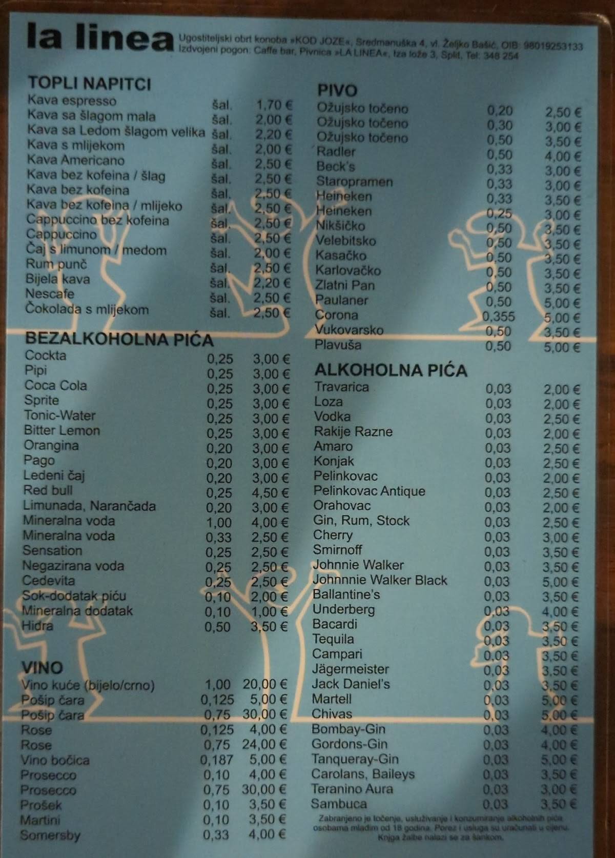 Menu di Caffe bar La Linea 