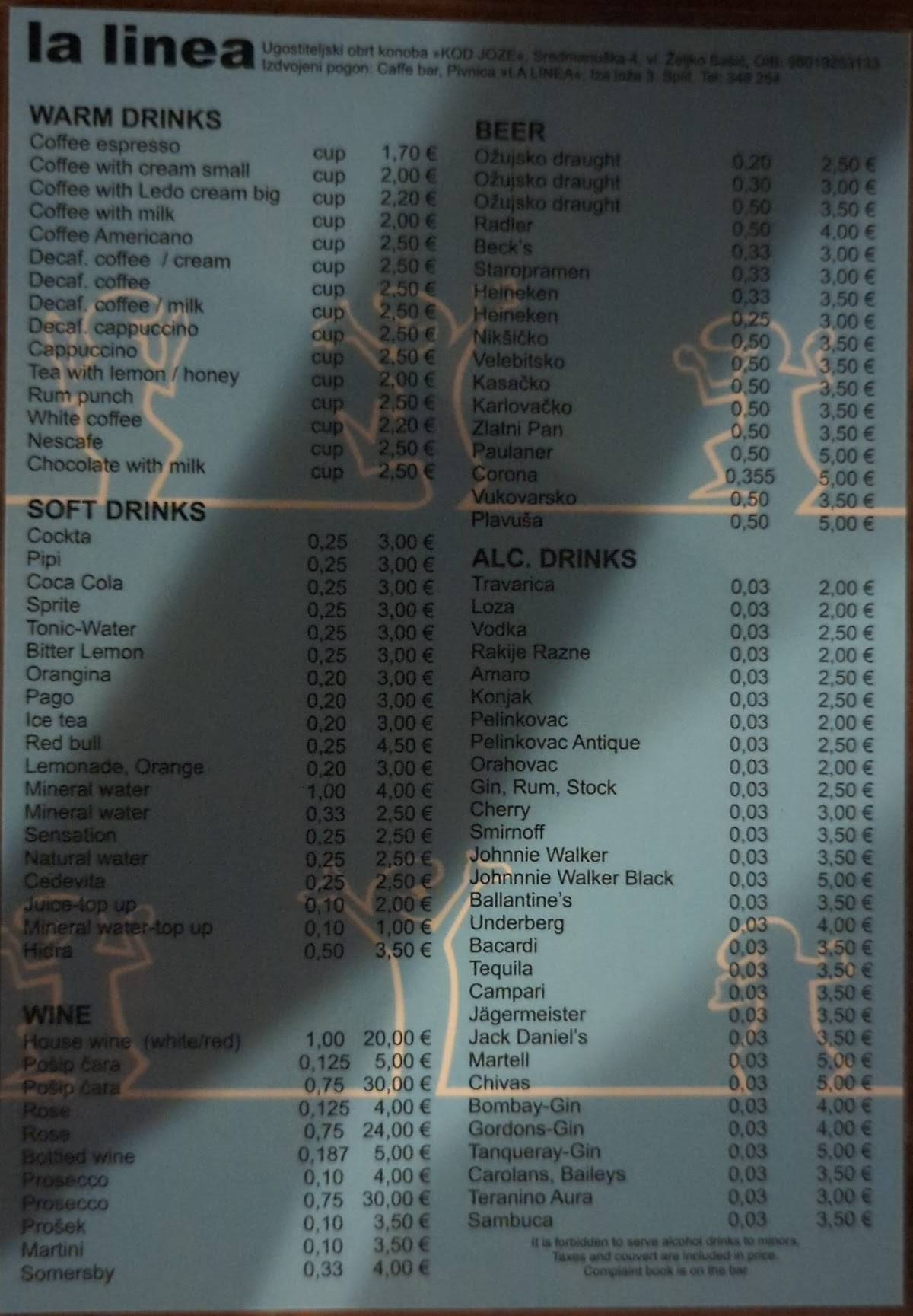 Menu di Caffe bar La Linea 