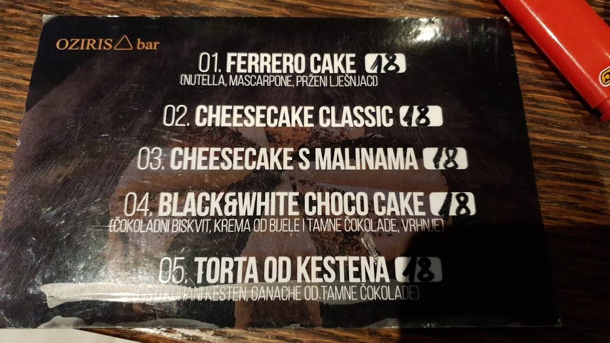 Menu di Caffe bar Oziris 