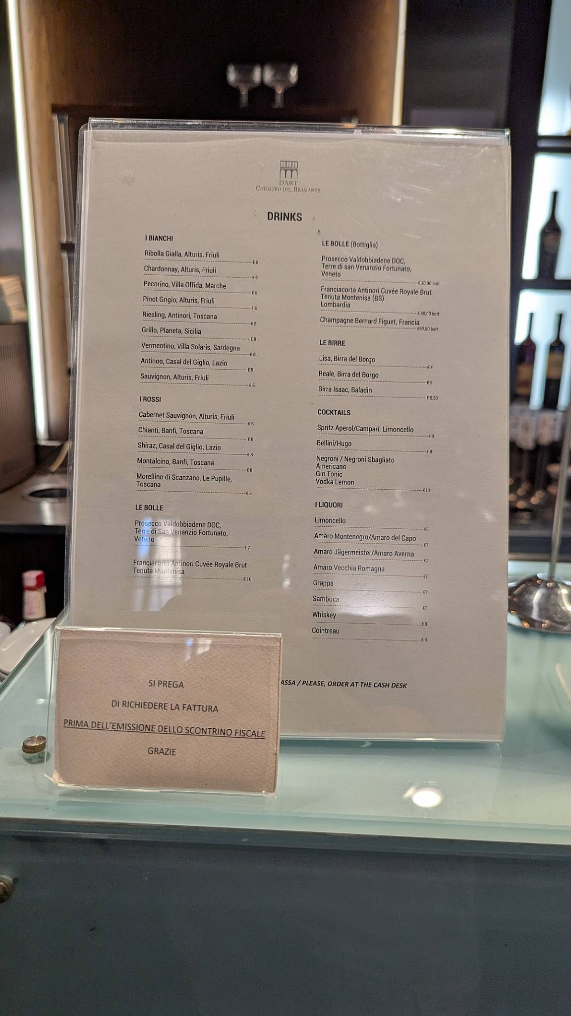 Menu di Caffetteria del Chiostro 