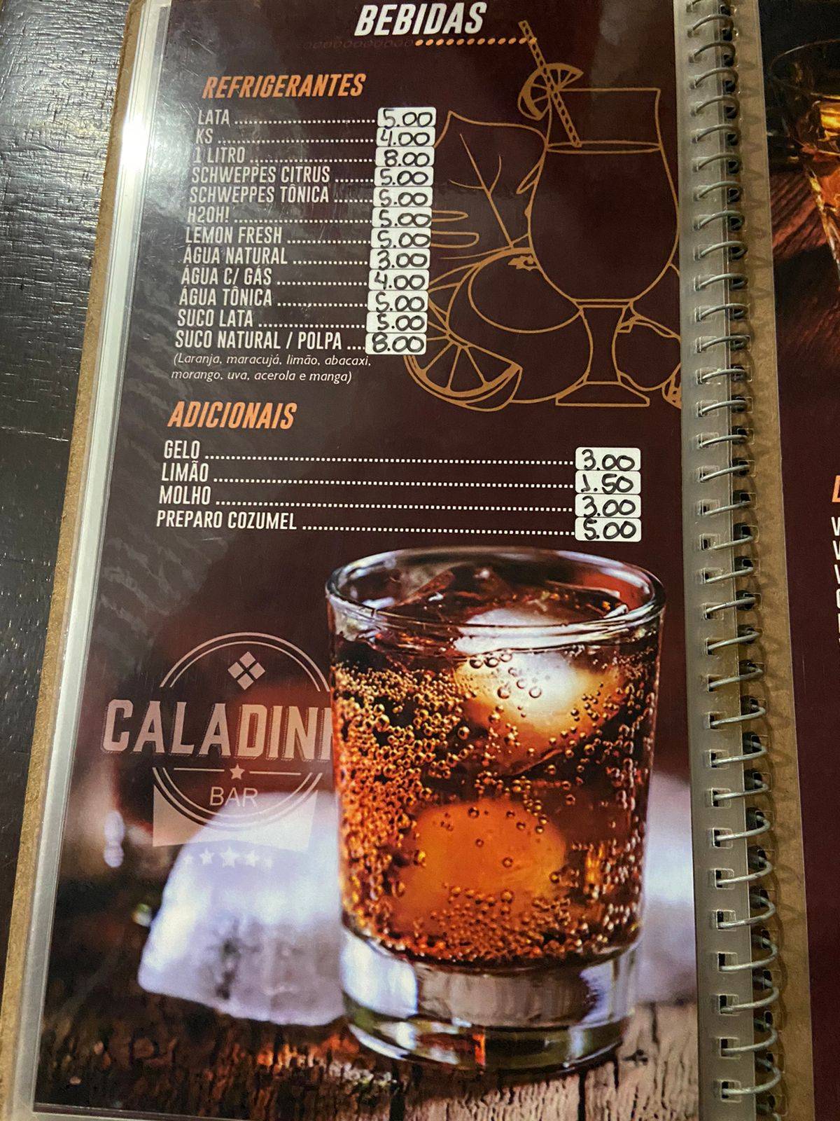 Caladinho Bar cardápio