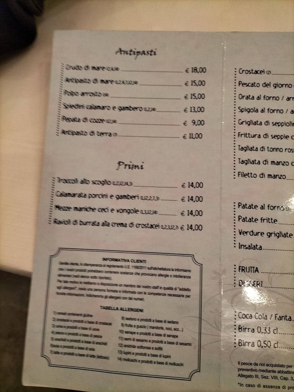 Menu di Calafuria 