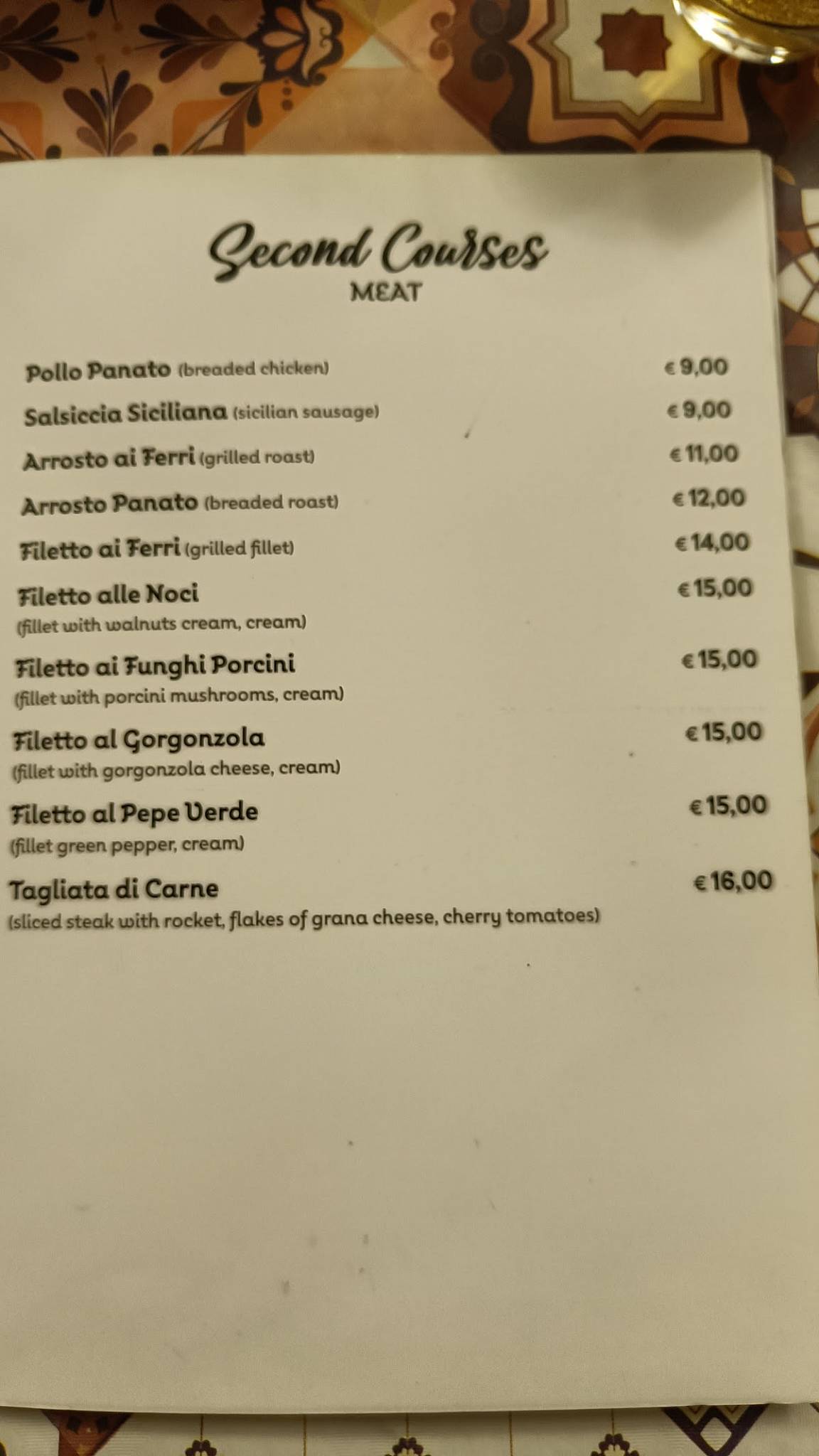 Menu di Calarossa 