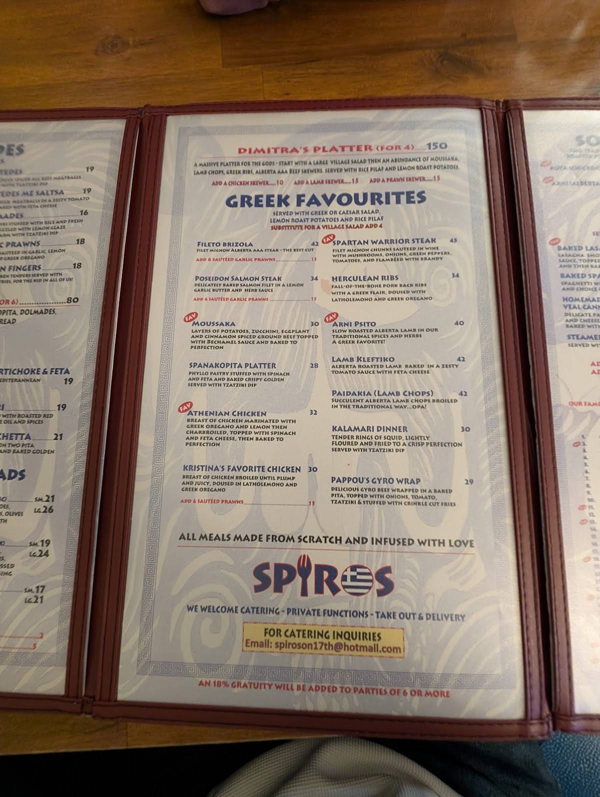 Menu de Spiros Pizza on 17th Calgary