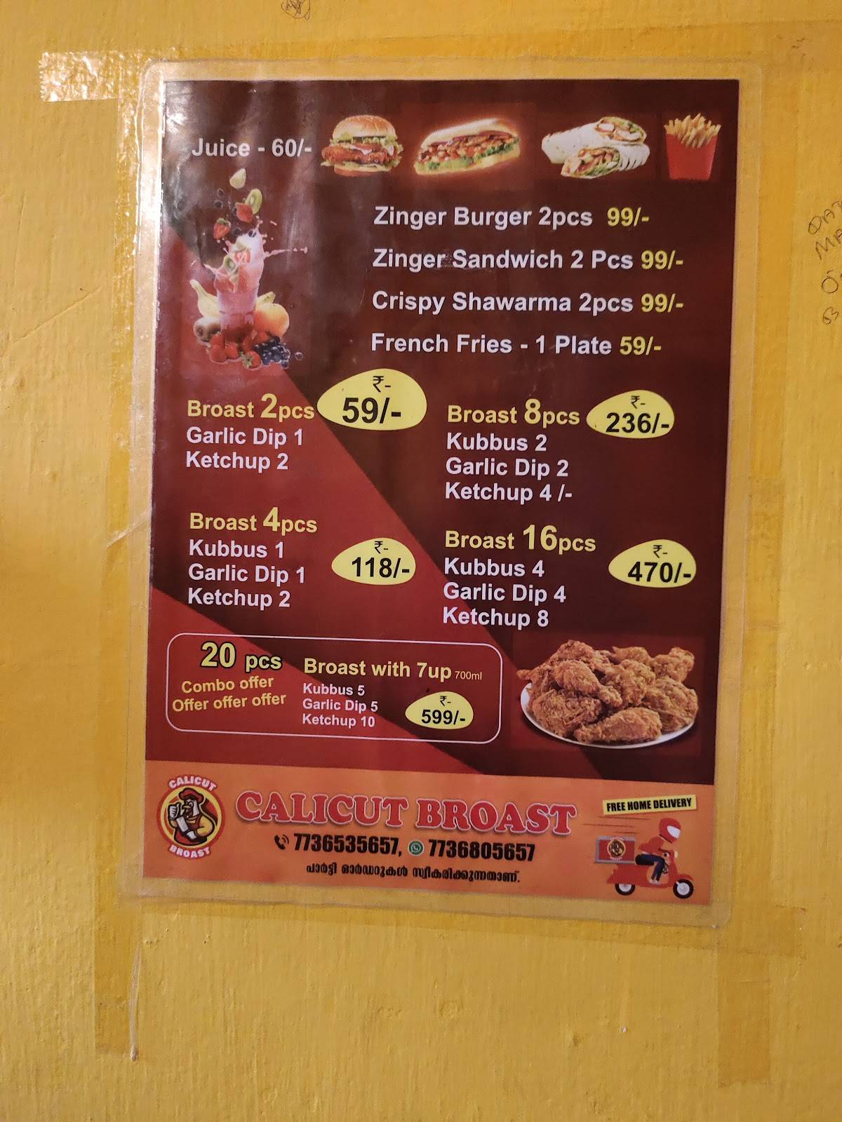 Calicut Broast menu