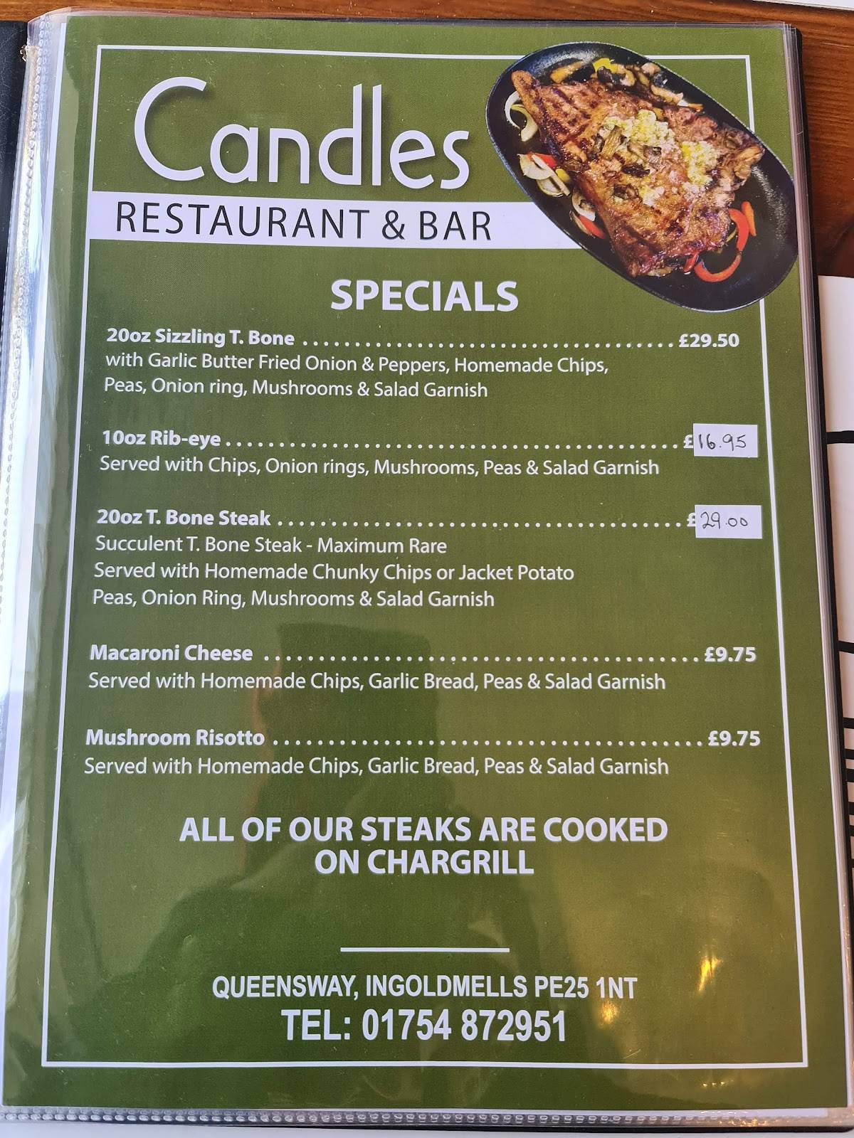 Menu at Candles Restaurant, Skegness