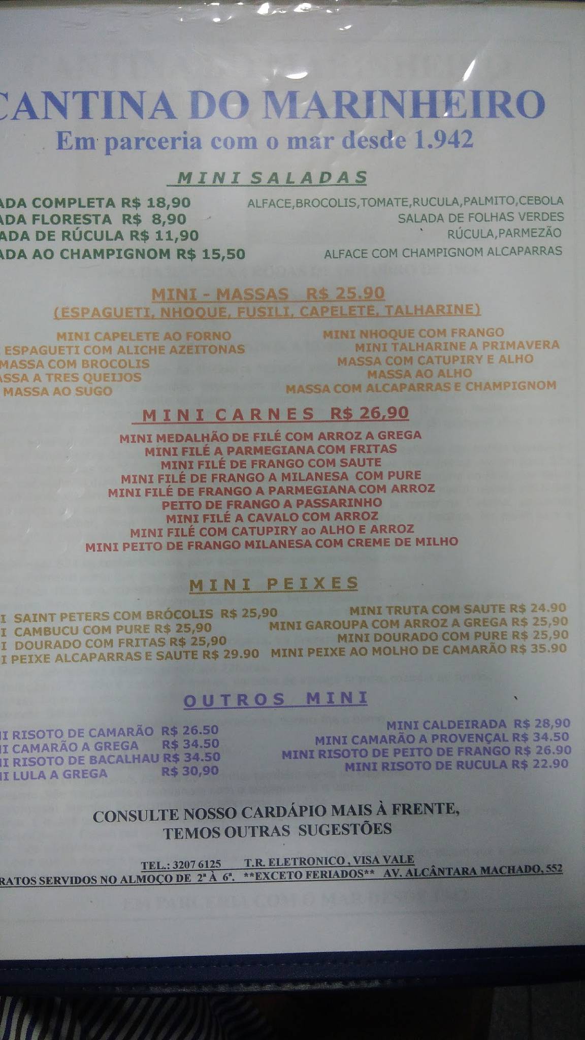 Cantina do Marinheiro cardápio