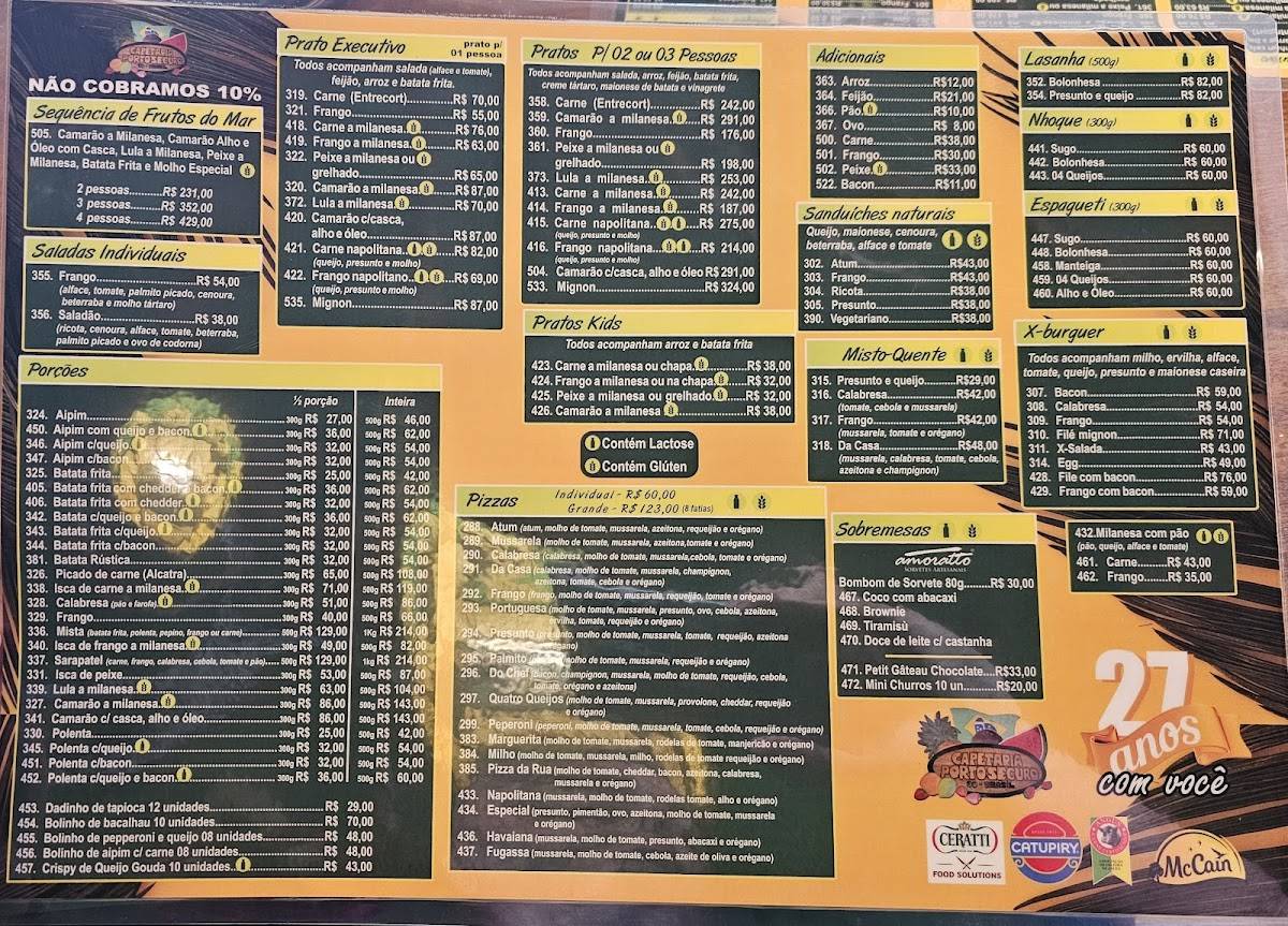 Capetaria Porto Seguro cardápio