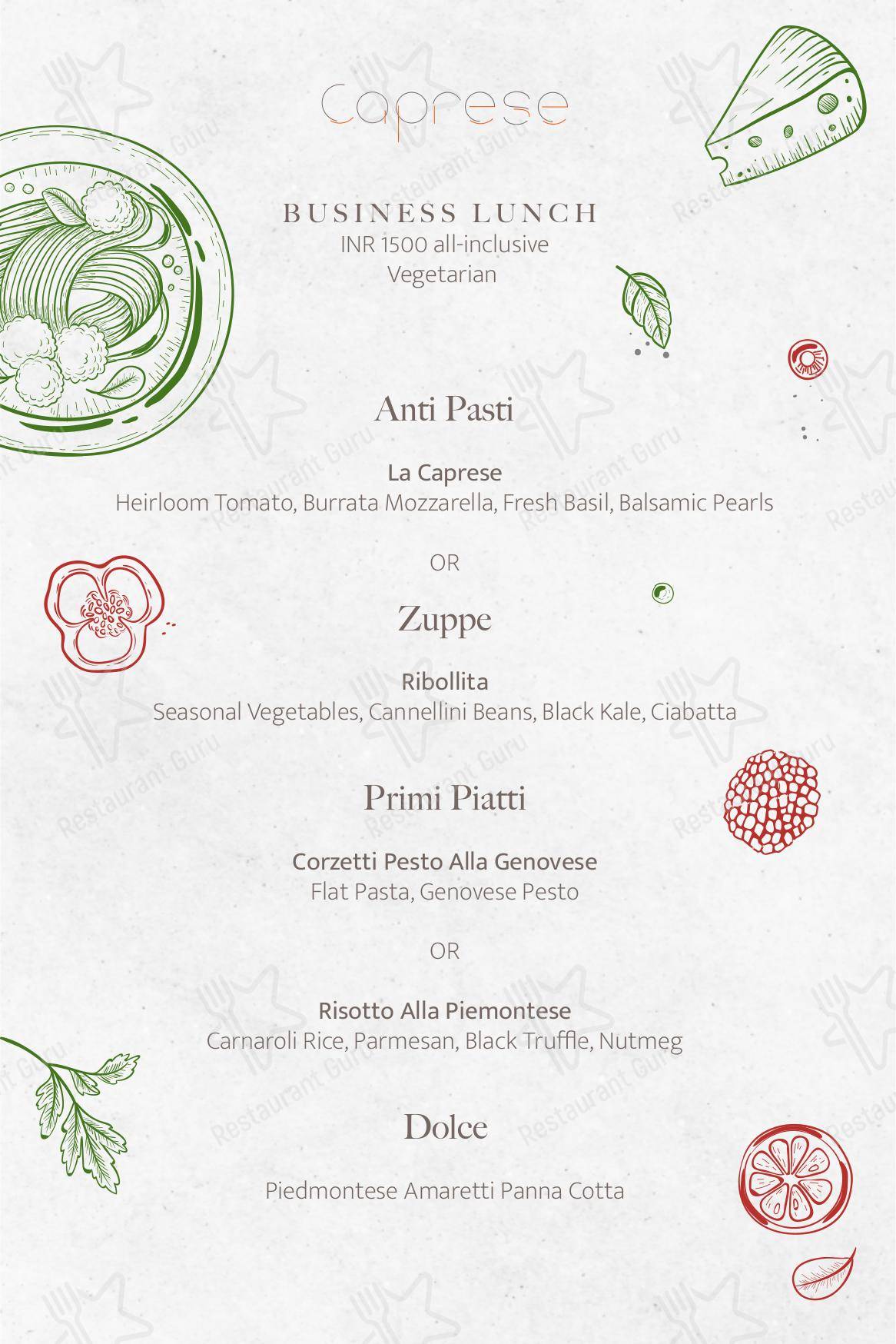 Menu for the Caprese restaurant
