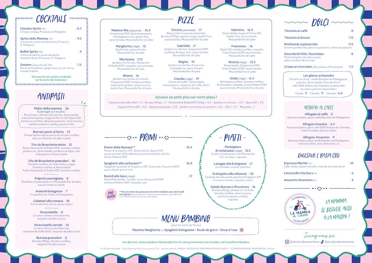 Menu de Carlotta - Le Clan des Mamma, Pizzas & Cocktails - La Rochelle