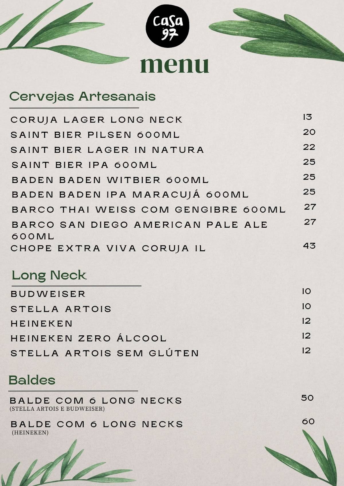 Casa 97 - Bar e Restaurante cardápio
