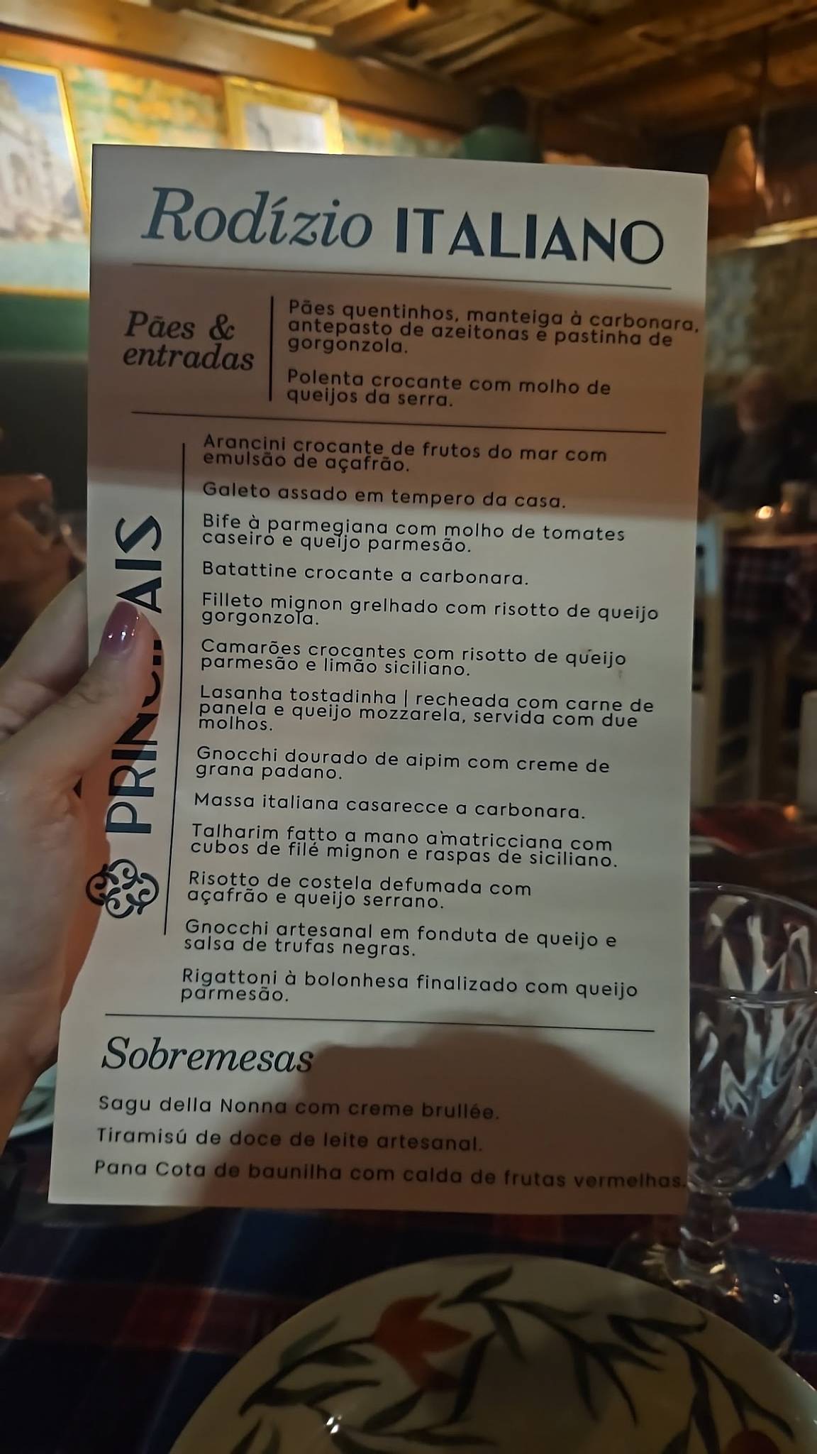 Casa Itália Rodízio Italiano cardápio